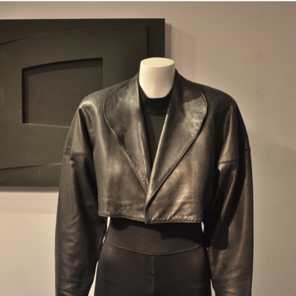 AZZEDINE ALAÏA BLACK LEATHER SKINNY SKIRT SUIT - Picture 3 of 10